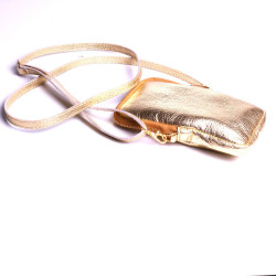Pochette Cuir doré téléphone petit sac porte papier Trousse Bandoulière made in France